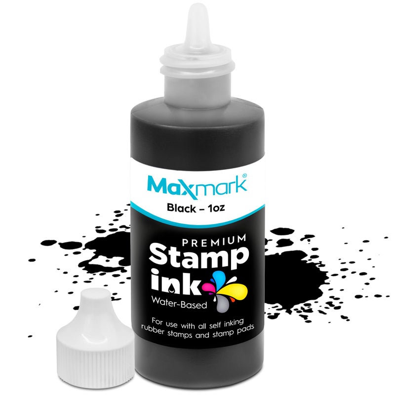 MaxMark Premium Refill Ink with Control Tip Bottle for Self-Inking Stamps, Black Color - 1 oz. - Image 1